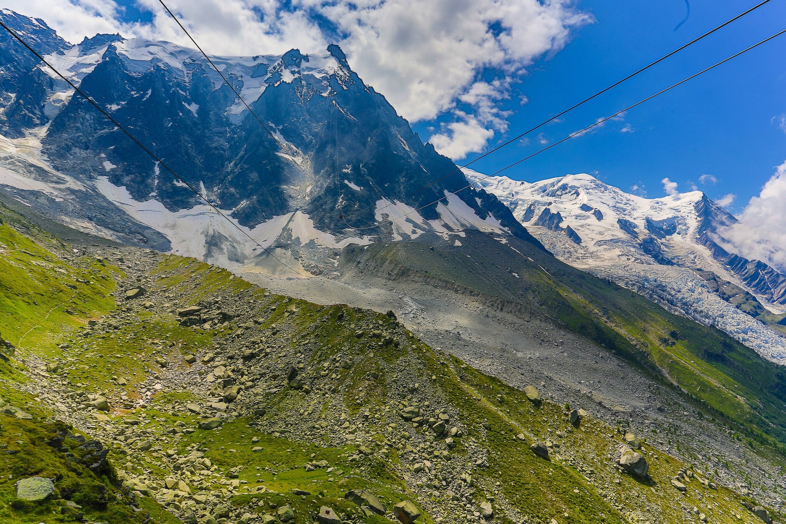 High Alpine ridges and snowfields on a mountain crossing