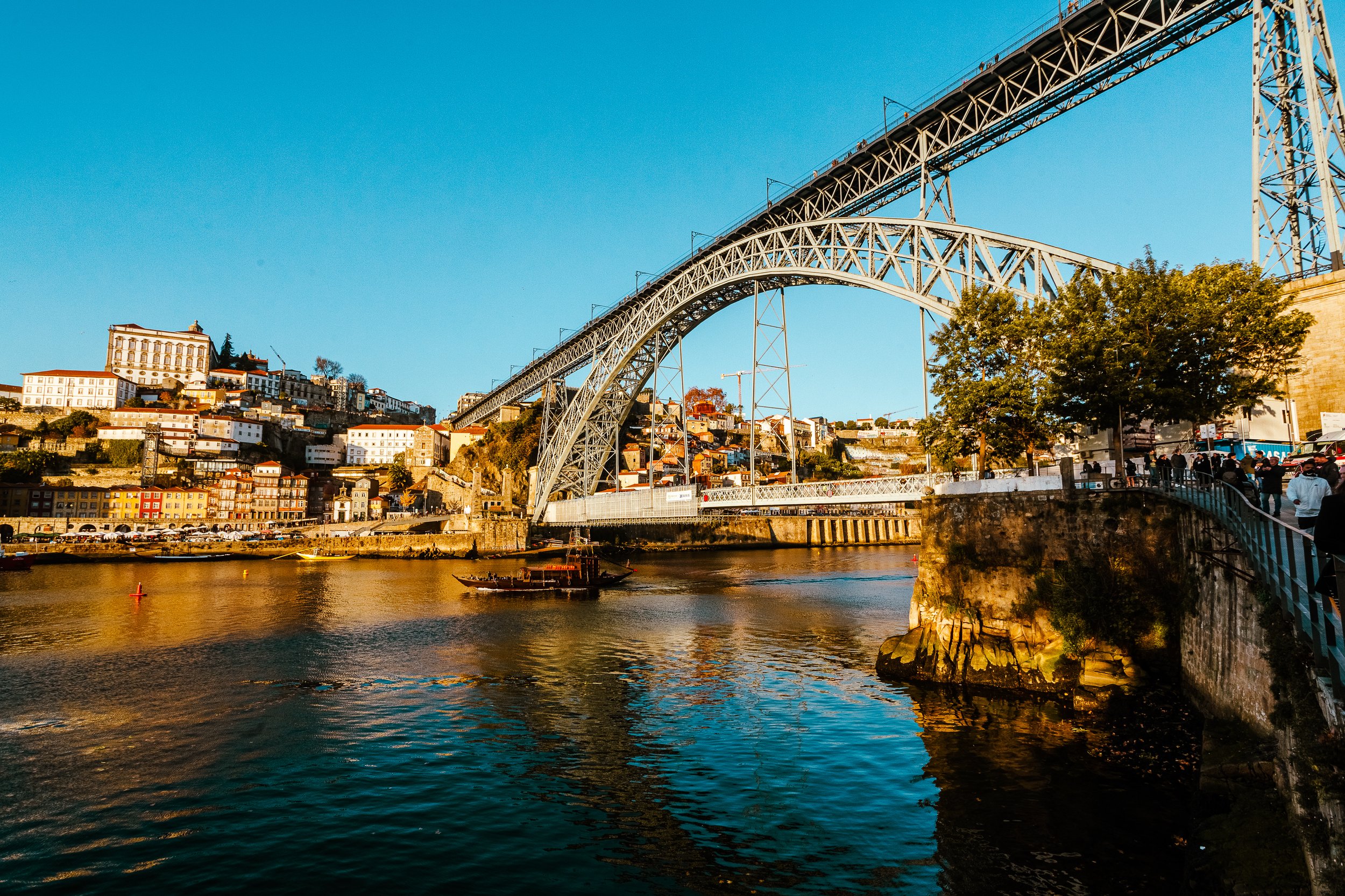 Sunlit façades and patterned cobbles — Portugal trip diary photograph