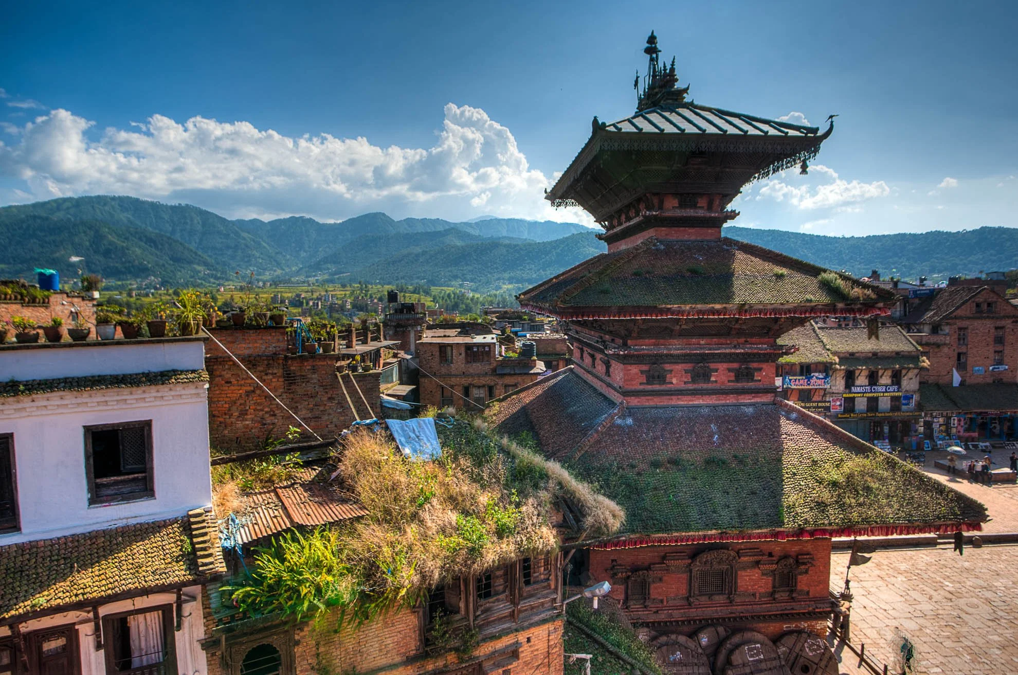 Bhaktapur temple architecture and courtyard, Nepal